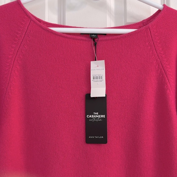 Ann Taylor Hot Pink Cashmere Sweater with Wide Neck and Raglan Long Sleeves. NWT - Picture 2 of 10